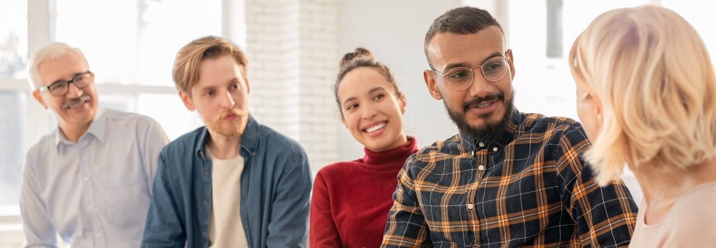 A group of people in conversation