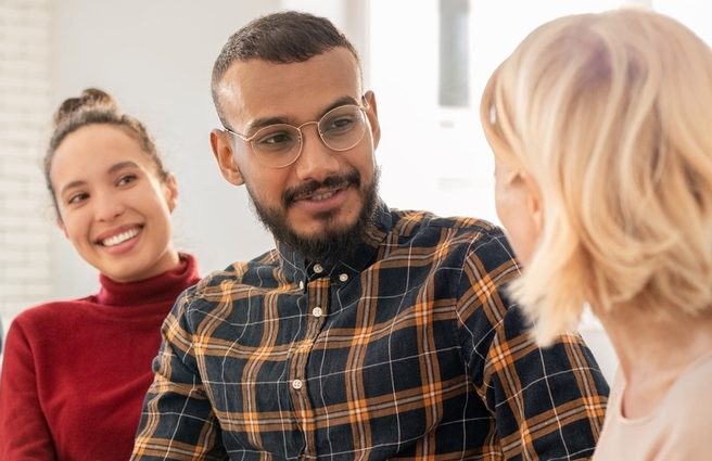 A group of people in conversation
