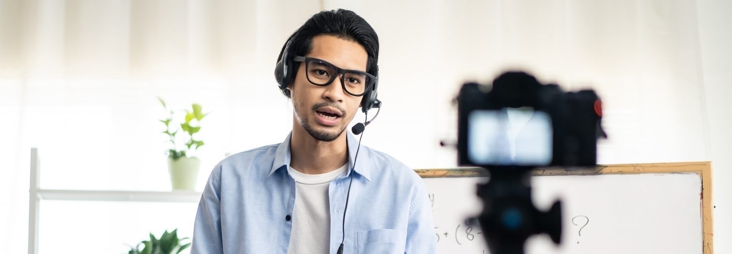 Person talking to video camera