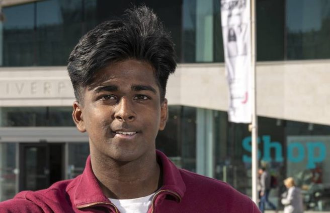 Student outside the Museum of Liverpool