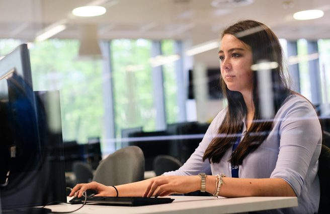 Student looking at a computer screen