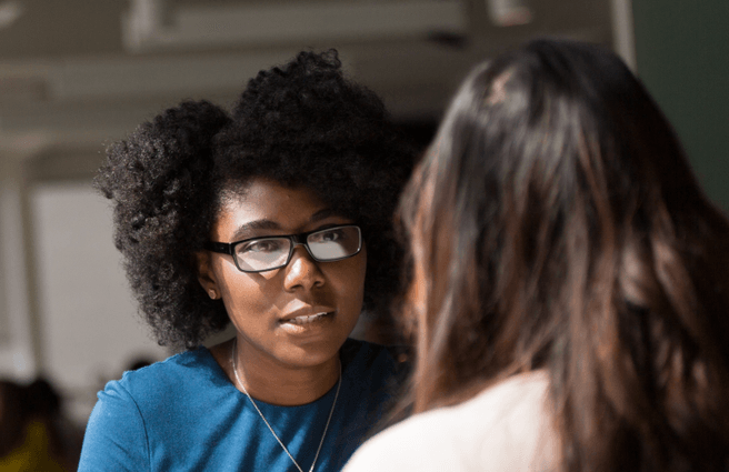 Two people in conversation